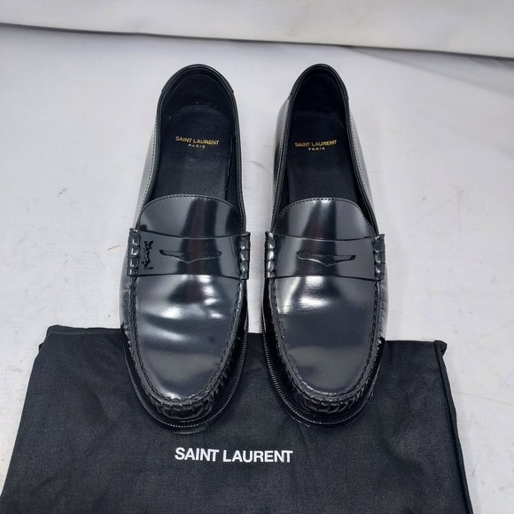 YSL Yves Saint Laurent Black Monogram Penny Mens Loafer - Picture 1 of 11